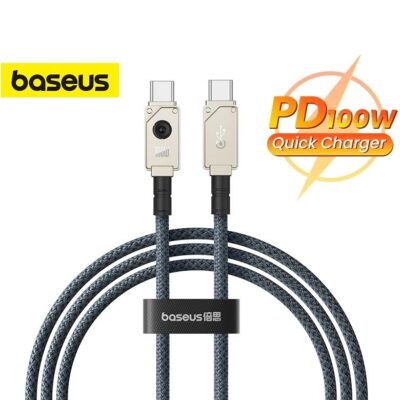 Baseus USB C To USB C Cable 100W Fast Charging Cable, (1M) Heavy-Duty Unbreakable Aramid Fiber Braided Cable, Supports Data Transfer For iPhone 15 Series/MacBook M3 M2 M1/iPad/Samsung/Oneplus And More White/Grey