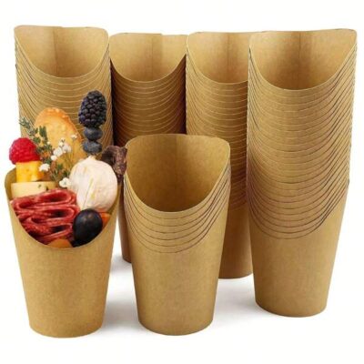 50pcs, Disposable Paper Cup, French Fries Holder, Disposable Paper French Fry Cups, Charcuterie Cup, Paper Cupcake Container, DIY Baking Tool, Multifunctional Disposable Paper Cup For Home Outdoor |