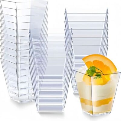 20pcs 160ml/5oz Dessert Cups, Trapezoid Clear Plastic Mousse Cups, Pudding Cups, Jelly Cups, Cake Cups, Square Cups , Festival, Party , For Halloween Or Christmas Party |