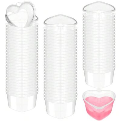 20pcs Heart-Shaped Disposable Plastic Cups With Leak-Proof Lids, Suitable For Custard Cups, Jelly Cups, Small Condiment Containers, Shot Glasses, Dipping Sauces, Salad Dressings, Pudding Cups, Condiment Storage, Transparent Food Cups, DIY Liquid Foam Balls, Soft Clay, Bachelorette Party Decor, Bachelorette Party Favors, Christmas Party Supplies |