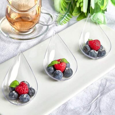 50pcs Mini Teardrop Shaped Appetizer Plate, Reusable Tray, Small Dessert Tasting Cup, Non Fragile Asian Spoon Set, Kitchen Supplies |