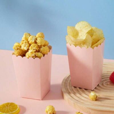 10/24pcs Light Pink Food Containers, Fries Boxes, Popcorn Cups, Popcorn Buckets, Birthday Party Decor And Movie Night Snack Boxes Suitable For Lunch Box, Bakery Bread, Burger Restaurant,Christmas |
