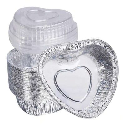 15/20/25/30/35pcs Valentine's Day Heart Shaped Cake Pans, Large Size Heart Aluminum Foil Cupcake Pans With Lids, Muffin Pie Cups, Disposable Dessert Baking Cups Pans For Valentine Wedding Birthday
