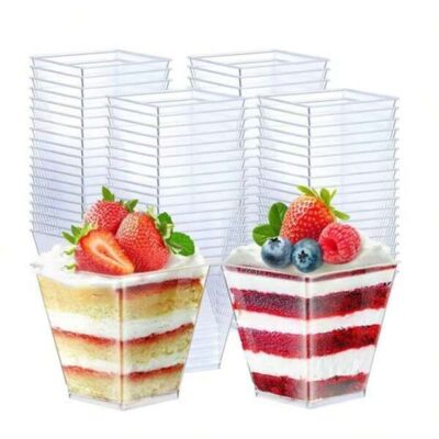 80pcs 60ml(Mini)/150ml / 210ml Transparent Plastic Dessert Cups, Square Transparent Plastic Jelly Cups, Cake Ice Cream Pudding Cups, Wedding Mousse Cups, Especially Suitable For Mousse, Pudding, Desserts, Mini Ice Cream Cakes, Reusable, Perfect For Birthdays, Parties, Weddings, Hotels, Restaurants