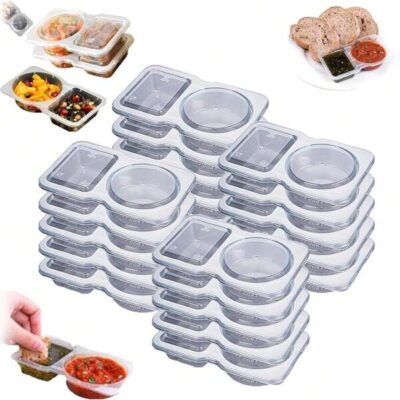 5/10/20pcs Lid-Divided Condiment Containers, Snack And Dipping Sauce Cups, Ideal For Takeout Sauces, Dips And Travel-Friendly Reusable Sauce Containers For Condiments, Dips, Sauces And Snacks