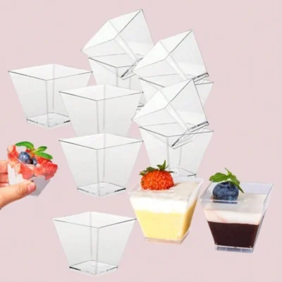 Dessert Cups Party Cups Ice Cream Cups Clear Plastic Reusable Elegant Appetizer Tumblers For Chocolate Cheesecake Puddings Mousse Perfect For Restaurants Bakeries Catering Events Halloween Square Mini Dessert Cups Reusable Plastic Cups |