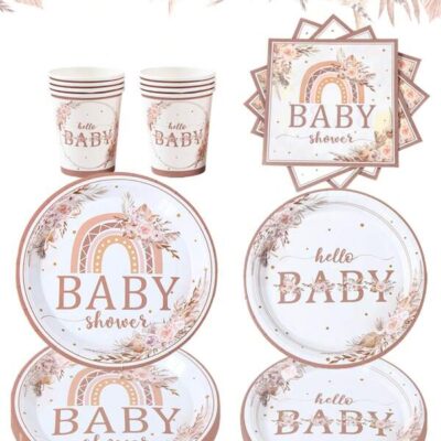 40pcs/Set Boho Style Disposable Tableware Set, Boho Rainbow Style Welcome Babe Party Decoration Paper Cutlery For Birthday Decor, Babe Shower Decor Gender Reveal Decor Kitchen Decor, Home Decor Room Decor Table Decor, Birthday Gifts Party Decor, Including 8pcs 7inch&9inch Paper Plates Food Container, Kitchen Food Tray Cake Tray & 16pcs Napkins & 8pcs Cups, Party Favor Party Tableware Set Supplies |