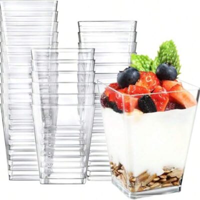 25/50/100pcs 5 Oz Plastic Dessert Cups , Yogurt Parfait For Party Appetizers, Mini Desserts, Mousse, Pudding, Fruit, Jelly Cheesecake And Ice Cream Square Plastic Cup Cheese Cake Cup