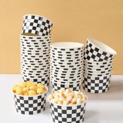 10pcs Racing Car Theme Birthday Party 8oz Disposable Paper Bowls, Happy Birthday Babe Shower Gender Reveal Party Paper Tableware Supplies, Black White Plaid Paper Bowls Trays, Paper Ice Cream Cups, Popcorn Box, Food Containers |