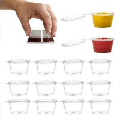 25ml/50ml/100ml Transparent Plastic Seasoning Cup With Lid, Leak-Proof, Anti-Pollution And Odor-Proof, Waterproof - Suitable For Catering, Barbecue And Outdoor Activities Sealed Salad Sauce Container, Dipping Cup, Lunch, Party, Travel, Kitchen Supplies
