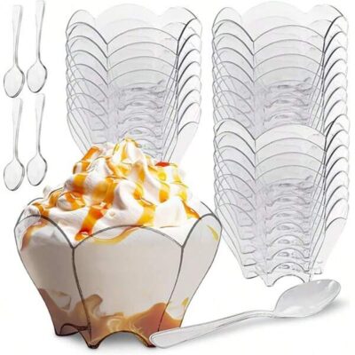 10/20/30/50Pcs 3oz/90ml Quincuncial Mini Dessert Cups With Spoons Clear Plastic Dessert Shooter Cups For Party, Yogurt, Parfait, Cheesecake, Pudding, Jello And Appetizers |