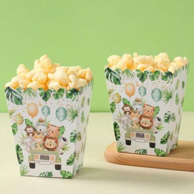 20pcs Jungle Animal Popcorn Box Food Box, Kitchen Supplies Disposable Food Tray, French Fries Box, Popcorn Cups, Birthday Party Gift Packaging Box Candy Bag Popcorn Buckets Treat Boxes Containers, Gift Packaging Decoration Bakery Bread Boxes, Party Favor, Birthday Gift, Gift Box