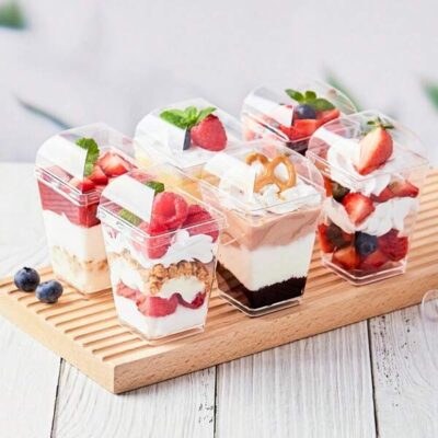 25/50/100Pcs 5oz Plastic Dessert Cups With Lids And Spoons, Square Clear Parfait Appetizer Cups, Mini Reusable Shooter Serving Cups, Party Dessert Shot Glasses For Tasting