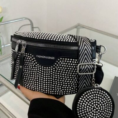 2pcs/Set Bling Rhinestone Fanny Pack & Chest Bag With Coin Purse For Women, Suitable For Summer Outing, Sports, Eid, Festive Gifts