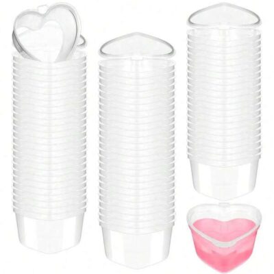 5/20 Heart-Shaped Plastic Cup With Leak-Proof Lid Can Be Used As Custard Cup, Jelly Cup, Small Seasoning Bottle, Shot Glass, Dipping Cup, Salad Dressing Container, Pudding Cup, Seasoning Storage Container, Clear Food Cup, DIY Liquid Beads, Ooze, Valentine's Day Party Supplies |