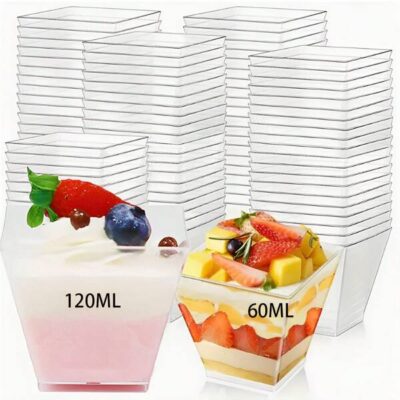 50pcs/100pcs Transparent Plastic Dessert Cups, Mousse Cups, Appetizer Cups For Cakes, Sweets, Party, Wedding, Catering