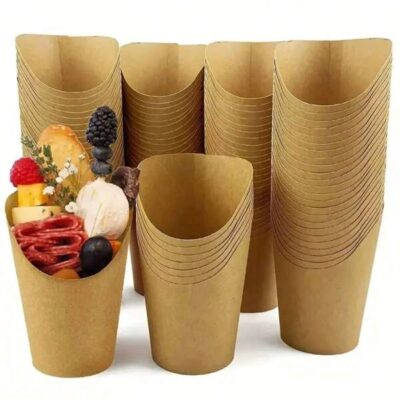 10pcs/20pcs/40pcs/50pcs Egg Waffle Cup, Thick Kraft Paper Angled Cup, Fries Cup, Baking Packaging Box, Lce Cream Cup, Round Tube Dessert Packaging Boxes[Thickened Version] |