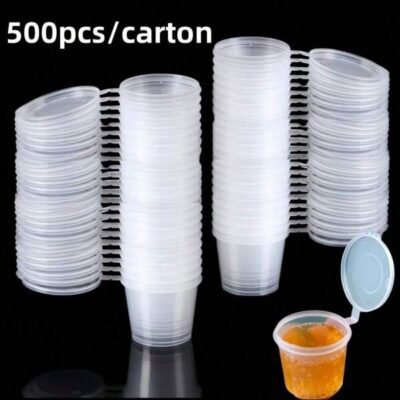 500/50pcs Clear Plastic Condiment Containers, With Sealed Hinged Lid, Disposable Sauce Cups For Food Storage, Salad Sauce, Ketchup, Hot Sauce, Creams, Soy Sauce And Kitchen Organization, & Multi-Purpose |