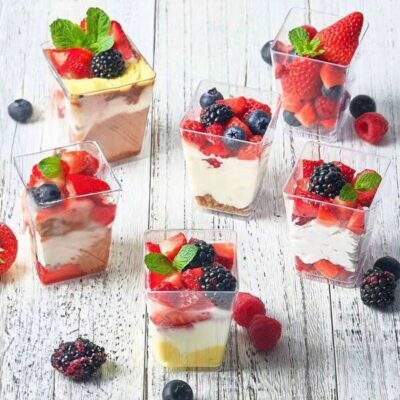 50pcs/Set 2oz Square Plastic Mini Dessert Cups With Lids And Spoons - Clear Reusable Jello Containers For Jello, Yogurt, Pudding, Appetizers - High Quality, Dishwasher , Party And Kitchen Use, Appetizer Containers, Modern Dessert Cups, Dessert Packaging |