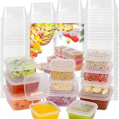 3.5 Oz (100ml) Food Storage Container With Lid, Small Plastic Containers With Lids, Disposable Spice/Portion Cup, Square Jello/Sauce Cup |
