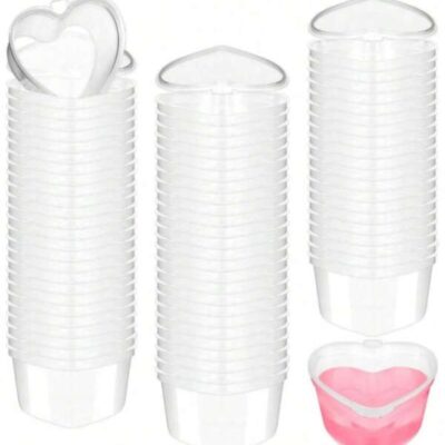 1/20/30pcs Heart-Shaped 5oz Transparent Plastic Dessert Cups With Lids, Suitable For Mother's Day, Wedding, Bridal Shower Gifts |