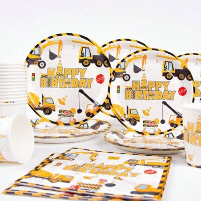 40pcs/Set Engineering Vehicle Theme Tableware Set, Engineering Vehicle Birthday Party Tableware Decorations, Engineering Vehicle Theme Party Disposable Food Containers |