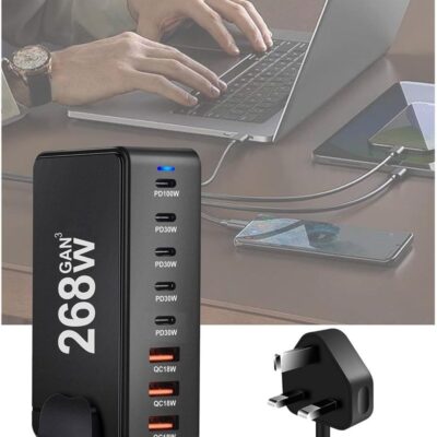 TIGER 268W USB-C Fast Charging Station – 8-Port Desktop Charger for Laptops, Phones, Tablets & Smart Devices | Quick Charge Support, Multiple Protections, High-Efficiency Charging Hub for Home & Office Use