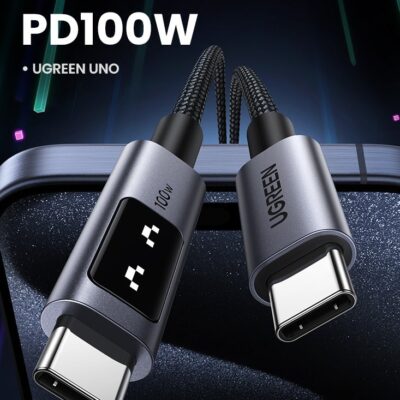 Ugreen UGREEN UNO Type C Cable 100W 2M Braided USB C Cable Fast Charing Durable and Unique with LED indicator Compatible With iPhone 16 15 Series Samsung Galaxy S24 S23 Z Flip 6 5 Macbook Pro Air Mini iPad Black