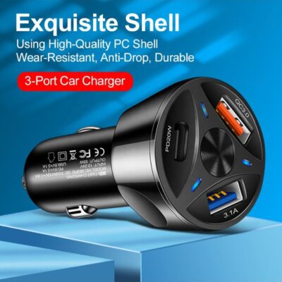 SHOPI 55W type C PD 20W car charger+QC3.0 car charger 3ports car charger Black