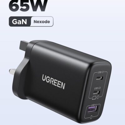 Ugreen GaN 65W Charger Type C 2C1A Adapter USB C Wall Plug iPhone Charger USB Type C Multi-Ports Adapter Samsung 45W Fast Charging Supported Compatible with Galaxy S25 S24 Ultra iPhone 16 Series Xiaomi - Black