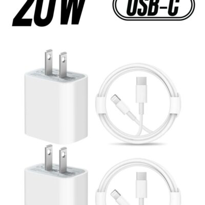 ELTRAZONE 20W Lightning Cable PD USB C Wall Charger 2-Pack Fast Charging Adapter Compatible with iPhone 13/13Pro/12/12 Pro iPad/11/11Pro