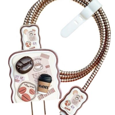GROIC 5 Pcs Cute Coffee Bean Charger Case, Cable Protector for iPhone Charger, Data Line USB Case Wire Cable Saver Phone Charger Protector for Women Girls