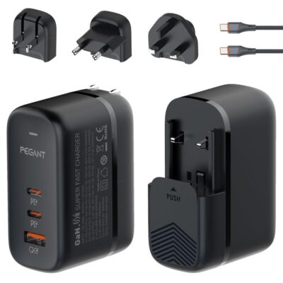 PEGANT PEGANT 65W GaN PD USB-C Fast Charger, 3 USB Port Wall Adapter PD3 QC3 Power Delivery for Laptops MacBook, Dell, Lenovo, Asus, Compatible with iPhone 15/14/13/12/11, Samsung, Huawei, OnePlus, Xiaomi