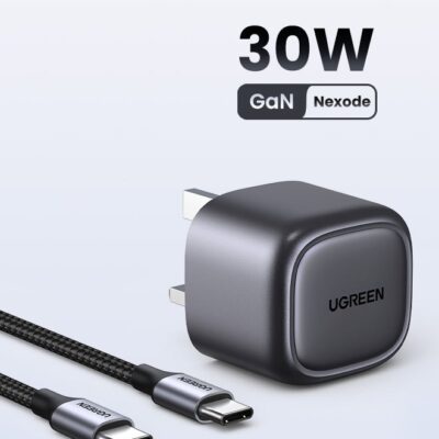 Ugreen Nexode Gan 30W iPhone 16 15 Charger With Cable USB C Power Adapter Foldable iPhone Charger Type C Plug With 60W USB C Cable For iPhone 15 Pro Max 14 13 12 11 iPad Samsung Galaxy Xiaomi Oneplus Etc Space Gray