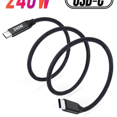 Luttec 240W USB Type C Cable Nylon Braided USB C to USB C 2.0 Cable (C to C) Compatible For iPhone 16 15 Pro Max iPad Pro Air mini 6 MacBook Pro Air Galaxy S24 S23 Ultra Z Fold Xiaomi Honor OPPO OnePlus1M Black