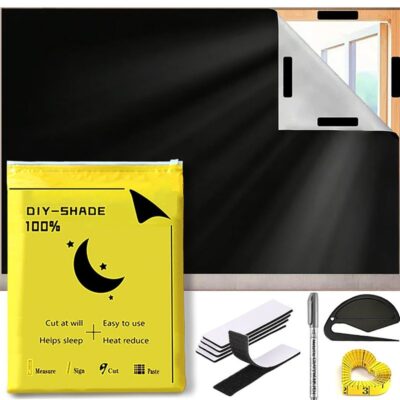 Magic Park Portable Blackout Curtains with Velcro Strips 420D Black Out Fabric Blackout Curtain for Bedroom Living Room Bathroom