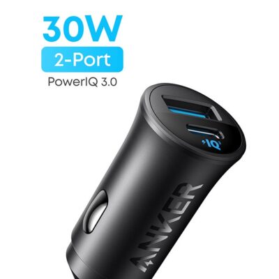 Anker USB-C Car Charger, 30W 2-Port Type-C Car Adapter, iPhone Car Charger with PowerIQ 3.0, for iPhone 16/15/14/13/12 Series, Samsung Galaxy S25/S24/S23/S22/S21 Series, iPad Pro, AirPods, Huawei and More Black
