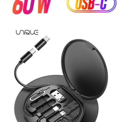 Unique 9-in-1 USB Charging Adapter Cable Kit, USB C to Lighting Adapter Box, Conversion Set USB A & Type C to Male Micro/Type C/Lightning, Data Transfer, Card Storage, Tray Eject Pin, Phone Holder (Black)