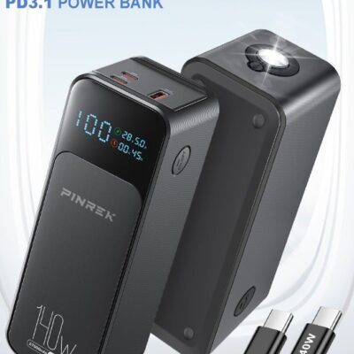 PINREK 27000mAh PD140W Power Bank , USB C Laptop Portable Charger，Smart Digital Display, Fast Charging Portable Charger With 3-Port Laptop Charger for MacBook Pro/Air Asus ROG Huawei Xiaomi iPhone 16 15 Series Galaxy S25 S24 Ultra iPad AirPods and More electronic,Airplane Safe Travel-Friendly Design (With 140W Type-C Cable)