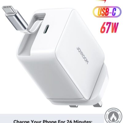 JOYROOM 67W GaN Fast Charger Adapter with Retractable USB-C Cable -- Super Fast Charging, 50% in Under 30 Minutes, Dual-Port PD3.0/PPS Support for iPhone 16 & Below, Samsung S25 and Below, Ipad, MacBook & More | 8 Point Safety Protection Snow White
