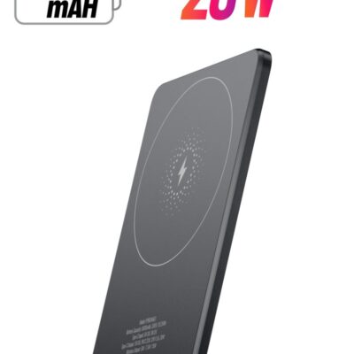 Powerology Ultra-Thin 5000mAh Magsafe Power Bank /15W Wireless Charger Portable Powerbank 5000 mAh/20W Type-C Charging/ Built-in Safeguards / Strong Magnets / Fast Charging / Type-C In/Out - Grey