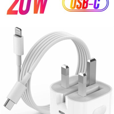 20W USB-C Fast Charger for iPhone 14/14 Plus/14 Pro/14 Pro Max – Type C PD Wall Charging Plug with 5FT Cable – UK Type C Power Adapter for iPhone 13/12/11/X/XR/XS/SE, iPad Pro, and More