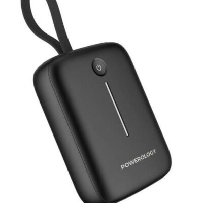 Powerology 10000mAh Power Bank with Detachable USB-C Wire, 20W Power Delivery, 3-Device Charging, Long Time Standby, Universal Phone Compatibility, Built-in Safeguards - Black