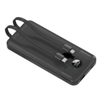 porodo 10000mAh Power Bank with Built-in Type-C & Lightning Cables, 22.5W Power Delivery, Simultaneous Charging, 0%-60% Charge in 35 Minutes, Digital Display - Black