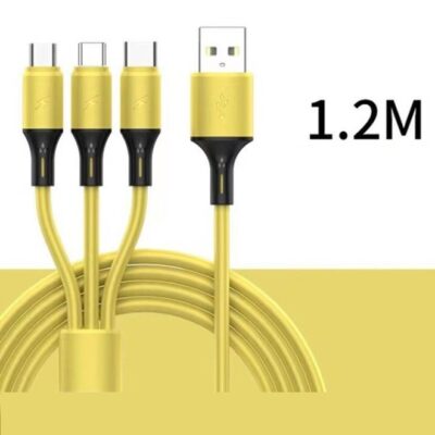 HaveDream 3 in 1 Fast Charging Cable Type-C Micro USB Port 1.2m Universal Charger Cable 5A Fast Charging yellow