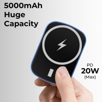 glassology Mini Magsafe Power Bank 5000mAh USB C Ultra Small Portable Charger PD QC3.0 Fast Charge Battery Pack External Battery Compatible with iPhone, Samsung, Tablets, and More Blue