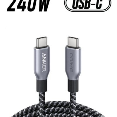Anker Prime USB C to USB C Cable, 240W 6 ft Fast Charging USBC Cable, Upcycled-Braided Nylon with High Durability, USB 2.0 Cable for iPhone 16/15 Series, MacBook, iPad, Samsung, Huawei, Xiaomi, Vivo Black
