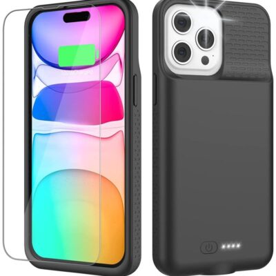 Battery Case for iPhone 14/14 Pro, Real 4500mAh Rechargeable Smart Extended Charging Case with 1x Screen Protector, Ultra-Slim Portable Protective Battery Pack (6.1 inch) Black