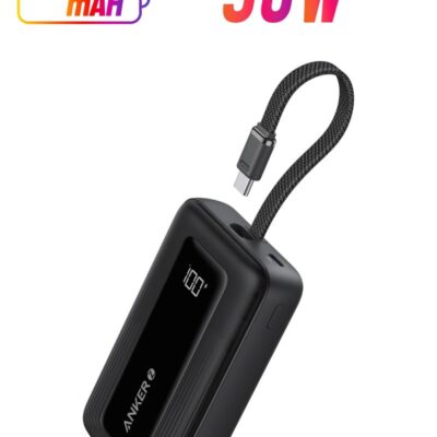 Anker 10000 mAh Zolo Power Bank, 10,000mAh 30W High-Speed Portable Charger with Built-In USB-C Cable, Battery Pack For iPhone 16/16 Plus/16 Pro/16 Pro Max/15 Series, Galaxy, and More (Black, 10000 mAh) Black