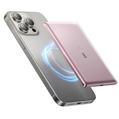 TORRAS 5000 mAh MiniMag Power Bank, Ultra Slim Wireless Portable Charger with USB-C Cable, Fast Charging Magnetic Battery Pack, Magsafe-Compatible Charger for iPhone 16/15/14/13/12 - Pink